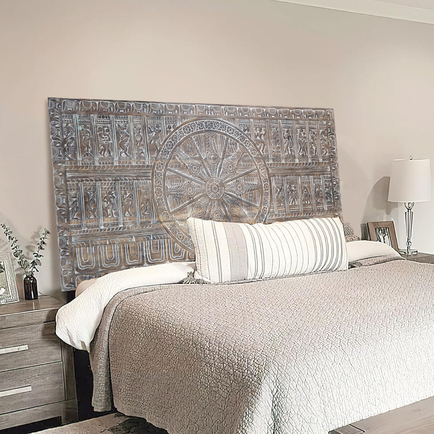 Vintage Wall Sculpture Sun Temple Sundial Carved Headboard Wall Art 72X36