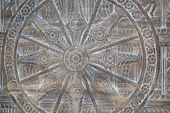 Vintage Wall Sculpture Sun Temple Sundial Carved Headboard Wall Art 72X36
