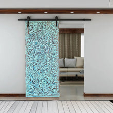  Vintage Blue Lotus Sliding Carved Door King Headboard Wall Panel Decor 80