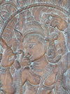 Vintage Krishna Carved Wall Art, Fluting Krishna & Cow, Custom Sliding Barn Door 72X36