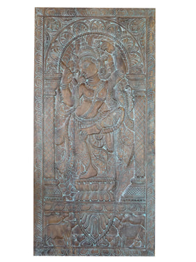 Vintage Carved Wall Art Fluting Krishna & Cow Accent Wall Hanging 72X36