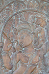 Vintage Krishna Carved Wall Art, Fluting Krishna & Cow, Custom Sliding Barn Door 72X36