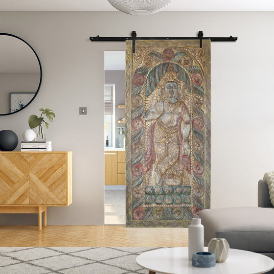 Vintage Carved Vishnu Wall Art Sliding Door Colorful Wall Accent