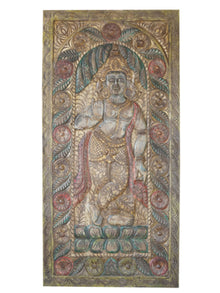  Vintage Carved Vishnu Wall Art, Sliding Barn Door, Colorful India Wall Art, Custom Door