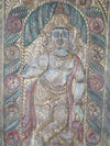 Vintage Carved Vishnu Sculpture Colorful India Wall Accent 72X36