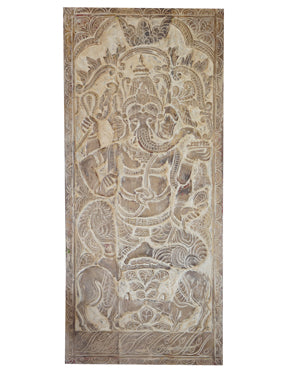 Blessing Ganesha Wall Sculpture, Ganesh Door, India Art, Limewash Custom Sliding Door, 83x36