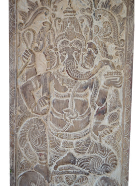 Blessing Ganesha Wall Sculpture, Ganesh Door, India Art, Limewash Custom Sliding Door, 83x36