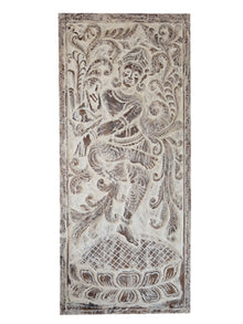  Vintage Sculpture, Krishna Wall Art, Carved Wood, Fluting Krishna on Lotus, Barndoor, 83