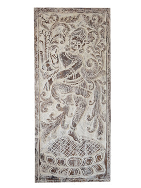 Vintage Sculpture, Krishna Wall Art, Carved Wood, Fluting Krishna on Lotus, Barndoor, 83