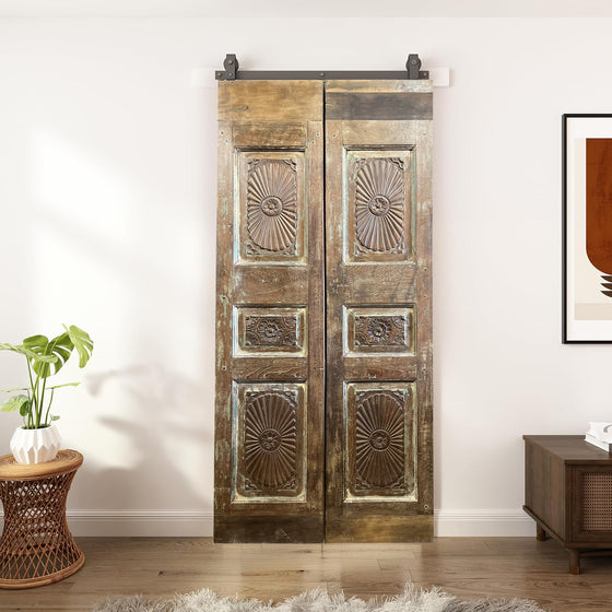 Vintage Statement Door Double Door Brown Chakra Carved Barn Door