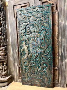  Vintage Barn Door Dancing Krishna On Kaliya Naag Carved Wall Panel Wall Decor
