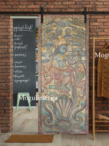  Dancing Krishna Indian Carved Door, Sliding Barn Door, Custom Solid Wood Interior Doors