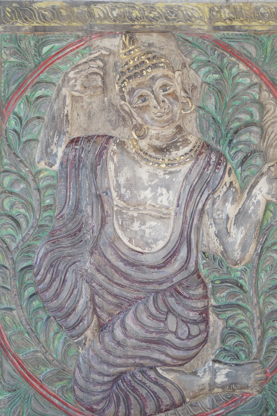 Vintage Buddha Carved Wall Decor Colorful Buddha Barn Door Wall Art 83X36