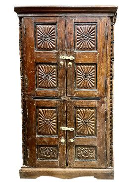 Rustic Vintage Armoire, Indian Carved Cabinet, Reclaimed Farmhouse Cabinet 66x40