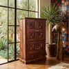 Antique Armoire Sunburst Carved Dark Wood Double Door Bedroom Cabinet