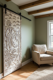  Artistic Carved Krishna Wall Panel Limewash Temple Door Decor Wall Art 