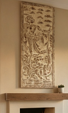  Artistic Carved Krishna Wall Panel Reclaimed Wood Limewash Custom Wall Art 