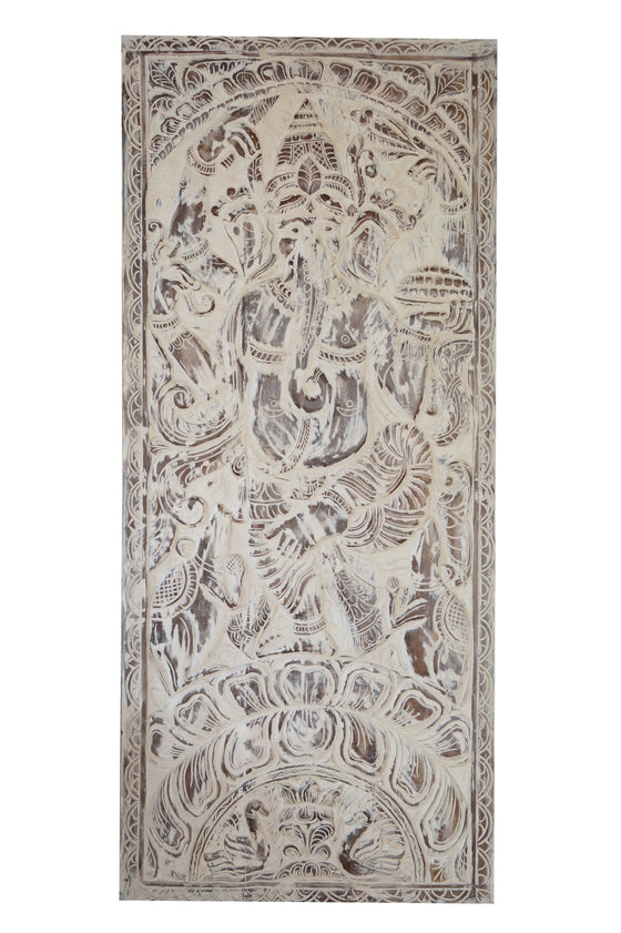 Vintage Carved Dancing Ganesha Wall Decor Accent Wall Panel 83x36
