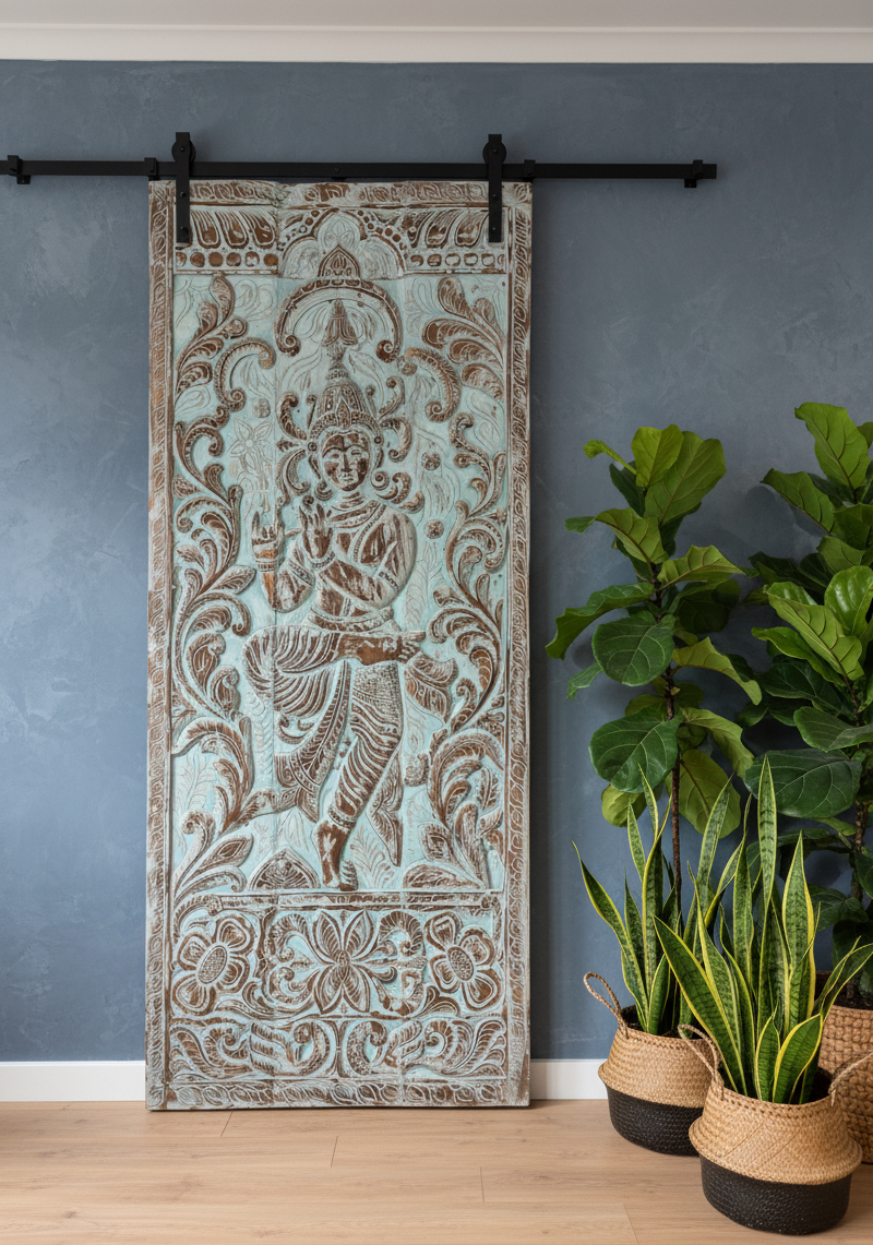  Vintage Krishna Carved Wall Art Reclaimed Wood Temple Decor Panel
