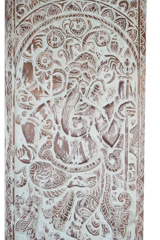 Vintage Carved Panel Door Ganesha Wall Art Sculpture 83x36