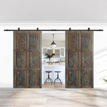  Vintage Carved Door Blue Hand Carved Rustic Sliding Barn Door 