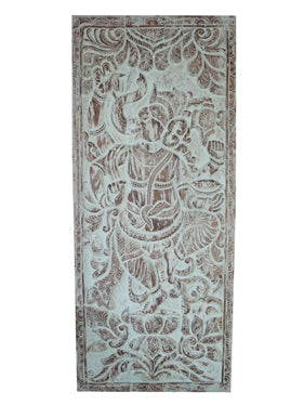 Vintage Carved Wood Dancing Ganesha on Lotus Wall Sculpture Panel Barn Door 83