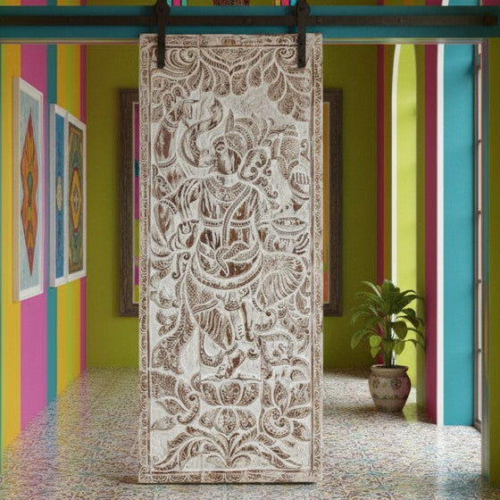 Vintage Carved Wall Art Reclaimed Wood Blessing Ganesha Wall Sculpture 83x36