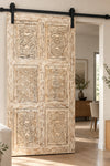 Midcentury Carved Tall Door | Six-Panel Whitewashed Floral Sliding Barn Door 96x48