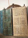 Midcentury Carved Tall Door | Six-Panel Whitewashed Floral Sliding Barn Door 96x48