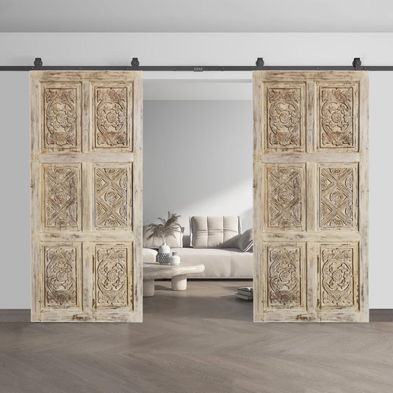 Vintage Carved Barn Door Farmhouse Whitewash Entry Doors 96x48