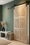 Midcentury Carved Tall Door | Six-Panel Whitewashed Floral Sliding Barn Door 96x48