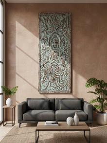  Vintage Buddha Wall Panel Wooden Hand Carved Wall Decor Barn Door