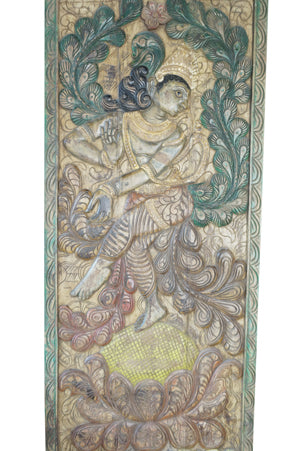 Hand Carved Wall Decor Dancing Krishna Carved Wood Wall Art 83X36
