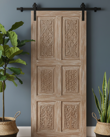  Vintage Carved Door Beige Distress Wood Panel Farmhouse Statement Door 