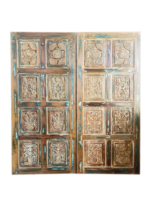 Vintage Carved Door Blue Wood Farmhouse Sliding Barndoor Pantry Door 80