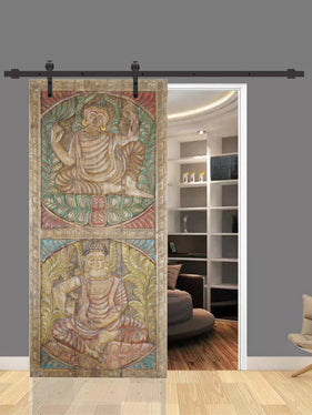 Vintage Buddha Carved Wall Panel Colorful Studio Decor wood Wall Art Door 83x36