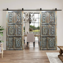  Vintage Hand Carved Door Bedroom Door Barn Blue Patina Door