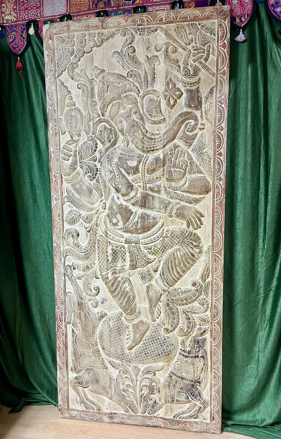 Hand-Carved Vintage Sliding Barn Door India Art Dancing Ganesha 83x36