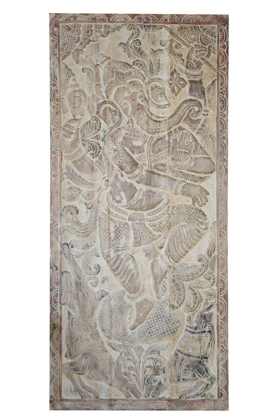 Vintage Carved Wall Art Panel Dancing Ganesha Wall Sculpture Wall Decor 