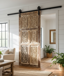  Vintage Floral Carved Barn Door Rustic Custom Door Sliding Barn Door 