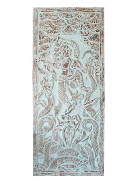 Vintage India Carved Wood Door Krishna Dancing Accent Wall Decor 83X36