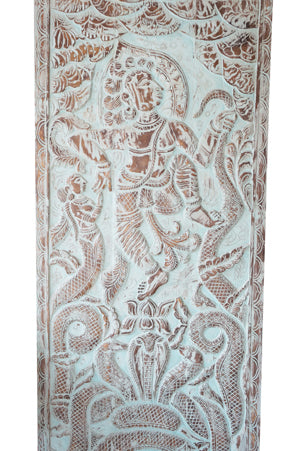 Vintage India Carved Wood Door Krishna Dancing Accent Wall Decor 83X36