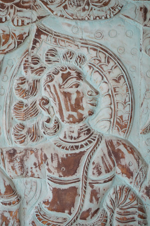 Vintage India Carved Wood Door Krishna Dancing Accent Wall Decor 83X36