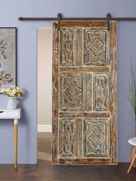 Floral Carved Double Doors Boho Library Studio Barndoors 80x36