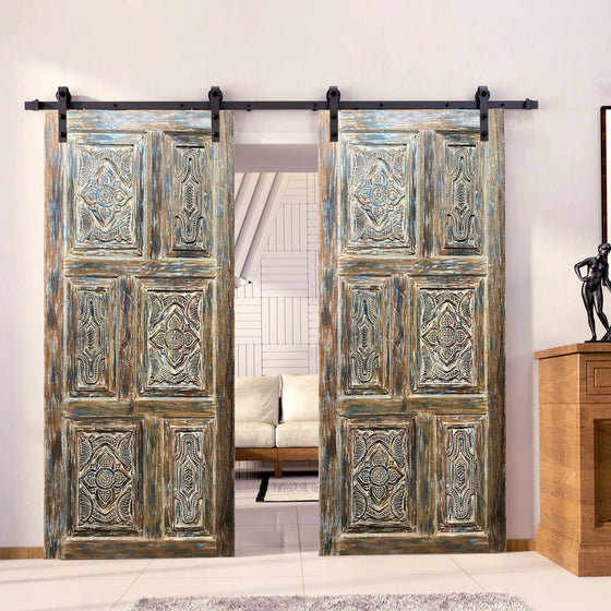 Floral Carved Double Doors Boho Library Studio Barndoors