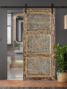  Checkered Sliding Door, Organic Carved Interior Door, Closet Door, 80