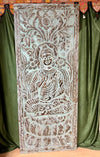 Blue Carved Wall Decor Wooden Vitarka Buddha Sliding Barn Door 83x36
