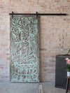 Blue Carved Wall Decor Wooden Vitarka Buddha Sliding Barn Door 83x36