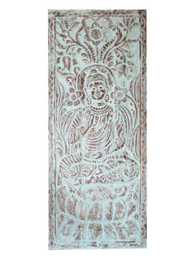 Blue Carved Wall Decor Wooden Vitarka Buddha Sliding Barn Door 83x36