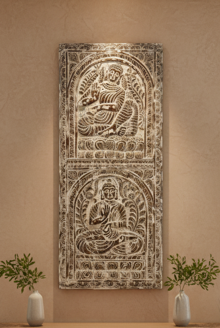 Buddha Carved Wall Art Rustic White Barn Door ResortDecor Wall Hanging 